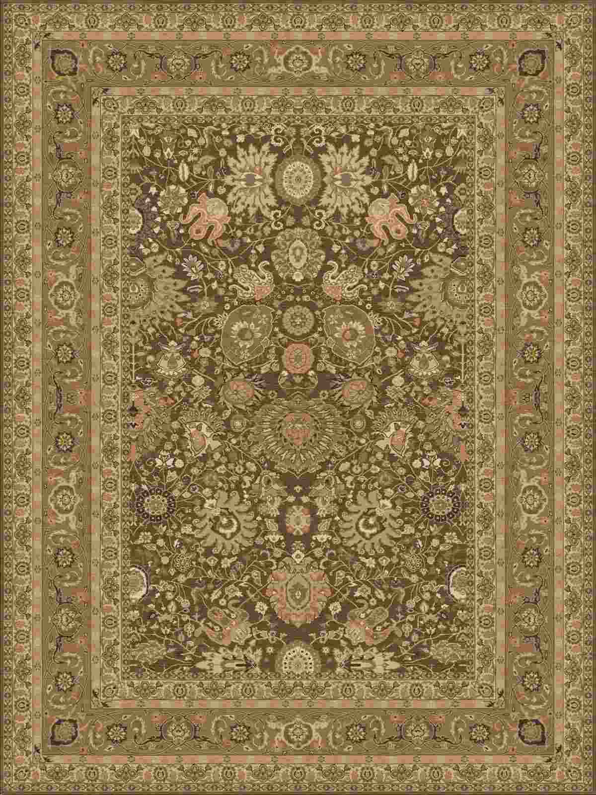 A traditional patterned carpet with decorative motifs.