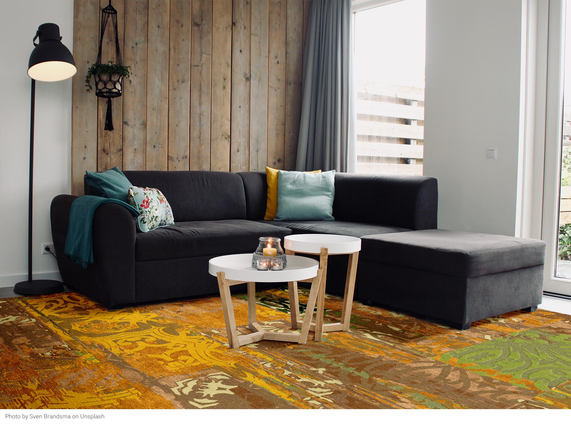 A welcoming living room with a beautifully textured rug
